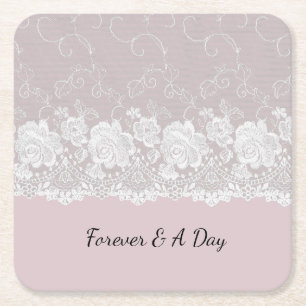 Romantische Orchidee Roze Witte Kant Bloemige Brui Vierkante Kartonnen Onderzetter