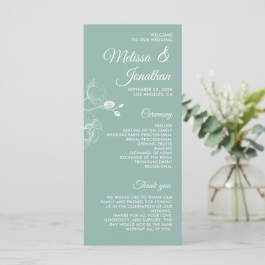 Romantische orchideeën elegant modern trouwprogram menu (Staand voorkant)