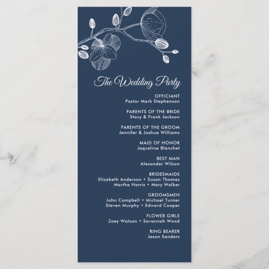 Romantische orchideeën elegant modern trouwprogram menu (Achterkant)