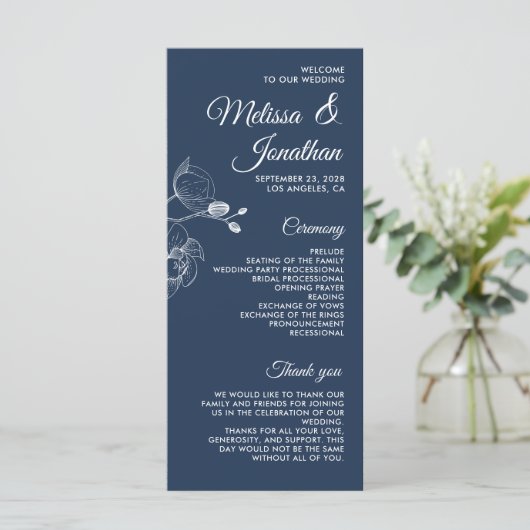 Romantische orchideeën elegant modern trouwprogram menu (Staand voorkant)