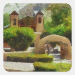 ROMANTISCHE OUDE CHURCH, NIEUWE MEXICO. VIERKANTE STICKER