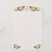 Romantische Oude Rozen Monogram Stationery Briefpapier (Voorkant / Achterkant)