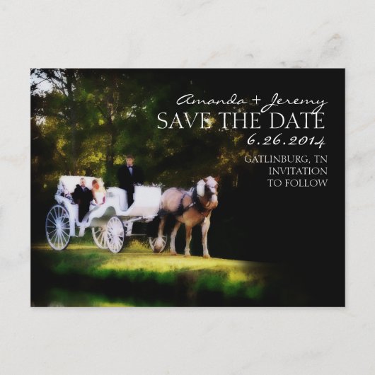 Romantische paardenkoets Save the Date Aankondigingskaart (Voorkant)
