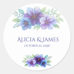 Romantische Paarse Blauwe Botanische Waterverf bru Ronde Sticker