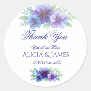 Romantische Paarse Blauwe Botanische Waterverf bru Ronde Sticker