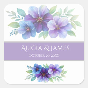 Romantische Paarse Blauwe Botanische Waterverf bru Vierkante Sticker