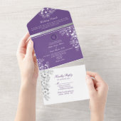 Romantische Paarse bloemen bruiloft All In One Uitnodiging (Afscheurbaar)