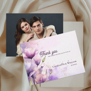 Romantische paarse bloemen foto trouw bedankt briefkaart