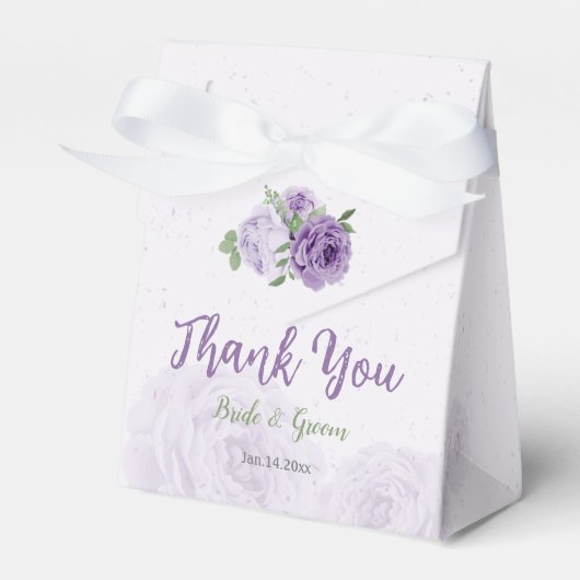 romantische paarse bloemen groen bruiloft bedankdoosjes (Voorkant Zijde)