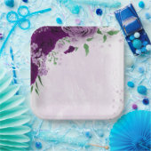 Romantische paarse bloemen groen bruiloft papieren bordje (Feest)