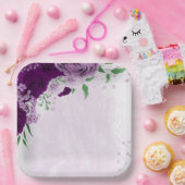 Romantische paarse bloemen groen bruiloft papieren bordje (Feest)