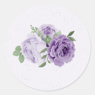 romantische paarse bloemen groene bladeren botanis ronde sticker