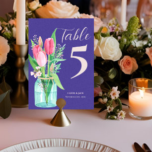 Romantische Paarse Blush Tulp Trouwtafel Nummer Bedankkaart