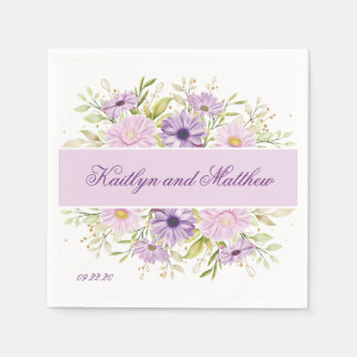 Romantische Paarse bruiloft Bloemen Servet