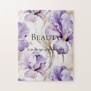 Romantische Paarse Crème Iris Floral Beauty Quote Legpuzzel