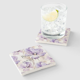 Romantische Paarse Crème Iris Floral Beauty Quote Stenen Onderzetter