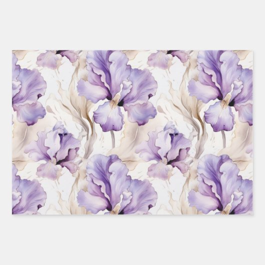 Romantische Paarse Crème Iris Floral Vrijgezellenf Inpakpapier Vel (Voorkant)