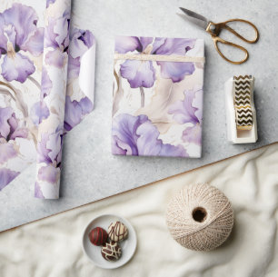 Romantische paarse crèmecolor Iris bloemrijke brui Cadeaupapier