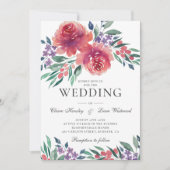 Romantische Paarse en roze Waterverf bruiloft Kaart (Voorkant)