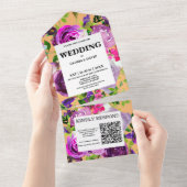 Romantische Paarse Floral QR-code All In One Uitnodiging (Afscheurbaar)