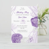 romantische paarse geometrische verjaardagsfeestda kaart (Staand voorkant)