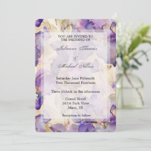 Romantische Paarse Gouden Iris Bloemen Huwelijk Kaart