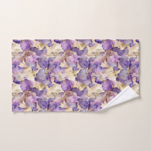 Romantische paarse gouden iris bloemrijke bruids d bad handdoek (Handdoek)