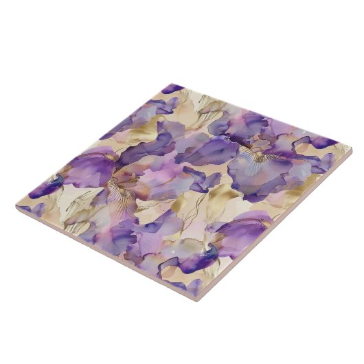 Romantische paarse gouden iris bloemrijke bruids d tegeltje (Zijkant)