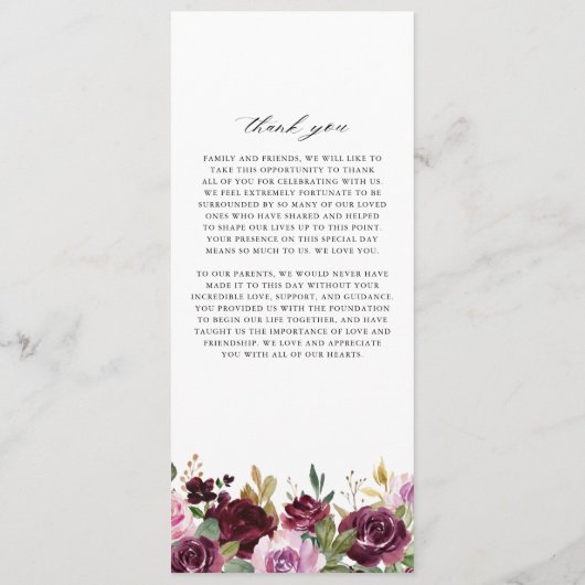 Romantische Paarse Herfst Floral Blooms Rustic Wed Programma (Achterkant)