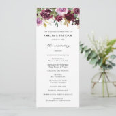 Romantische Paarse Herfst Floral Blooms Rustic Wed Programma (Staand voorkant)