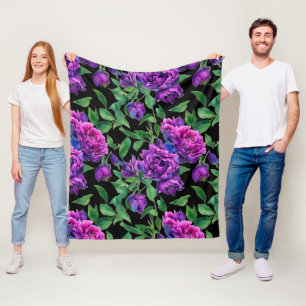 Romantische paarse magenta roze waterverf pioenroz fleece deken