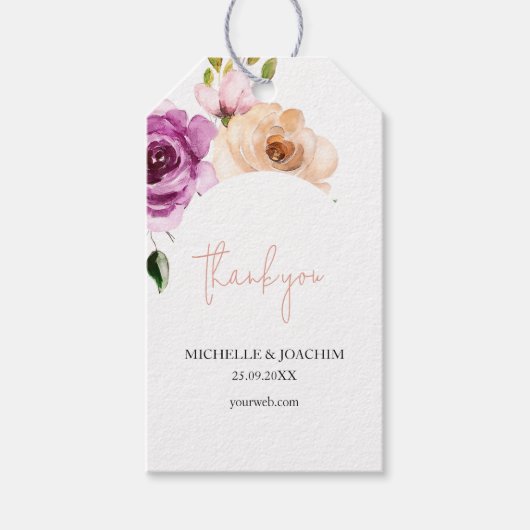 Romantische Paarse Pastel Boho Floral Waterverf Cadeaulabel (Voorkant)