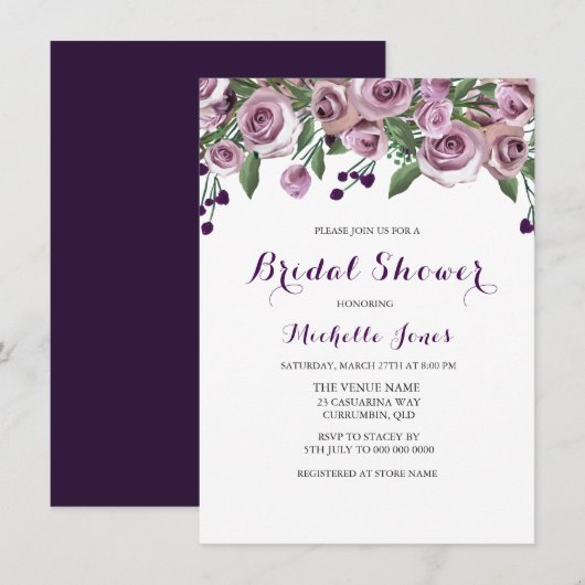Romantische Paarse Roos Bridal Shower Kaart (Voorkant / Achterkant)