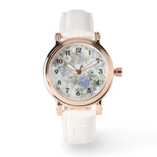 Romantische paarse roze bloemen horloge