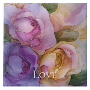 Romantische Paarse Roze Gouden Bloemen Liefde Tegeltje