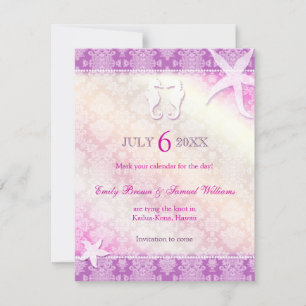 Romantische Paarse Strand Bruiloft Save the Date
