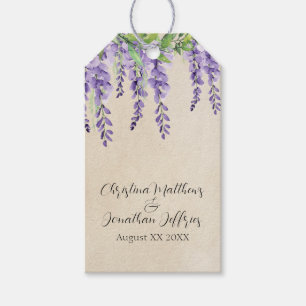 Romantische paarse Wisteria op rustiek perkament Cadeaulabel