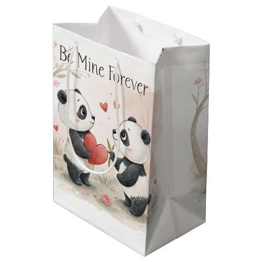 Romantische Panda Kaart - Be Mine Forever Medium Cadeauzakje (Achterkant Gekanteld)