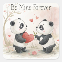Romantische Panda Kaart - Be Mine Forever Vierkante Sticker