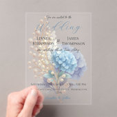 Romantische Parel Hydrangea Blauw Waterverf Huweli Acryl Uitnodigingen (Insitu (Draagbaar))