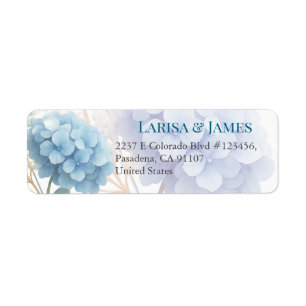 Romantische Parel Hydrangea Blauw Waterverf Huweli Etiket