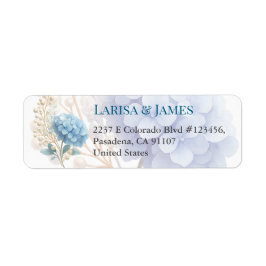 Romantische Parel Hydrangea Blauw Waterverf Huweli Etiket