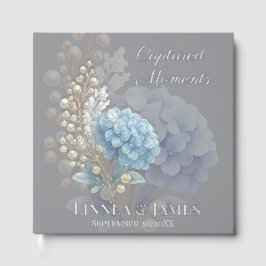 Romantische Parel Hydrangea Blauw Waterverf Huweli Gastenboek