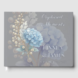 Romantische Parel Hydrangea Blauw Waterverf Huweli Gastenboek