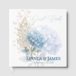 Romantische Parel Hydrangea Blauw Waterverf Huweli Gastenboek