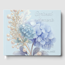 Romantische Parel Hydrangea Blauw Waterverf Huweli Gastenboek