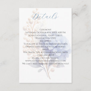 Romantische Parel Hydrangea Blauw Waterverf Huweli Informatiekaartje