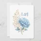 Romantische Parel Hydrangea Blauw Waterverf Huweli Save The Date (Achterkant)