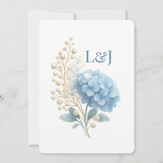 Romantische Parel Hydrangea Blauw Waterverf Huweli Save The Date (Achterkant)