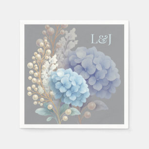 Romantische Parel Hydrangea Blauw Waterverf Huweli Servet